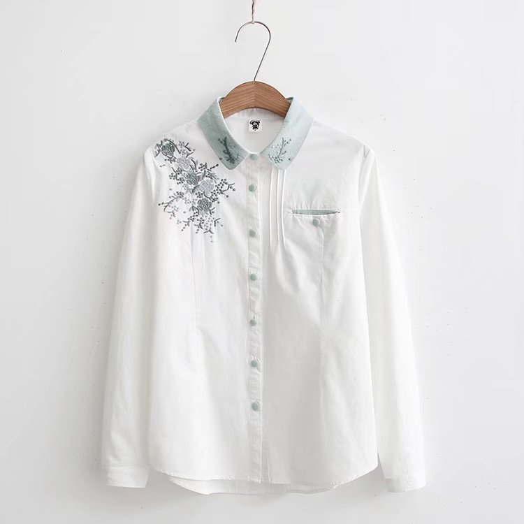 シャツ ブラウス 花柄 刺繍 長袖 ナチュラル レディース 