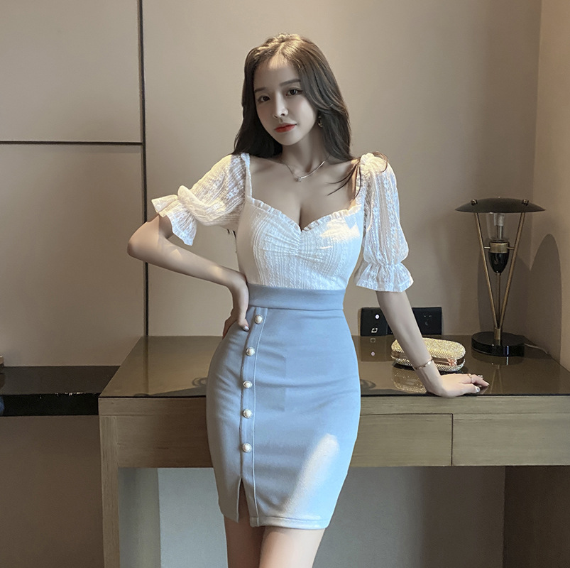 ミニ丈ワンピース レディース パフスリーブ 可愛い セクシー キャバ ミニ キャバクラ ドレス 胸デザイン キャバドレス キャバワンピース タイトワンピース 