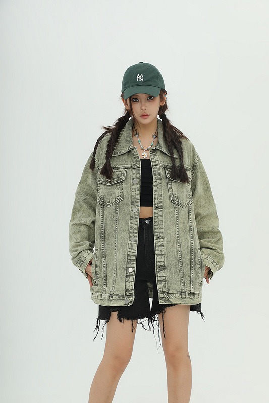 ケミカルウォッシュ デニム ジャケット ジージャン 韓国 ストリート 原宿系 ダンス衣装 HIPHOP レディース Y2K 