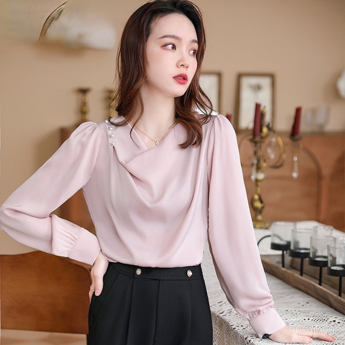 レディース シャツ エレガントオフィスシャツ 2色選び トップス ブラウス 春夏 オシャレ カジュアル風 きれいめ 長袖 着痩 