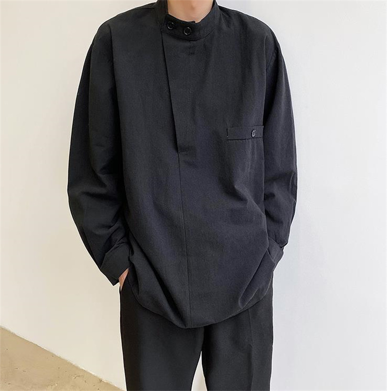 メンズ シャツ カジュアルシャツ 長袖 ワイシャツ プルオーバー スタント春秋 クラブ 無地 男子トップス 発表会 ブラック 公演 ダンスウェア ホワイト 