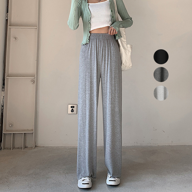 ロング丈 無地 ワイドパンツ ストレート ハイウエスト 冷感 着痩せ 通気 エレシルエット お洒落 カジュアル ゆったり スポーツ 春夏 