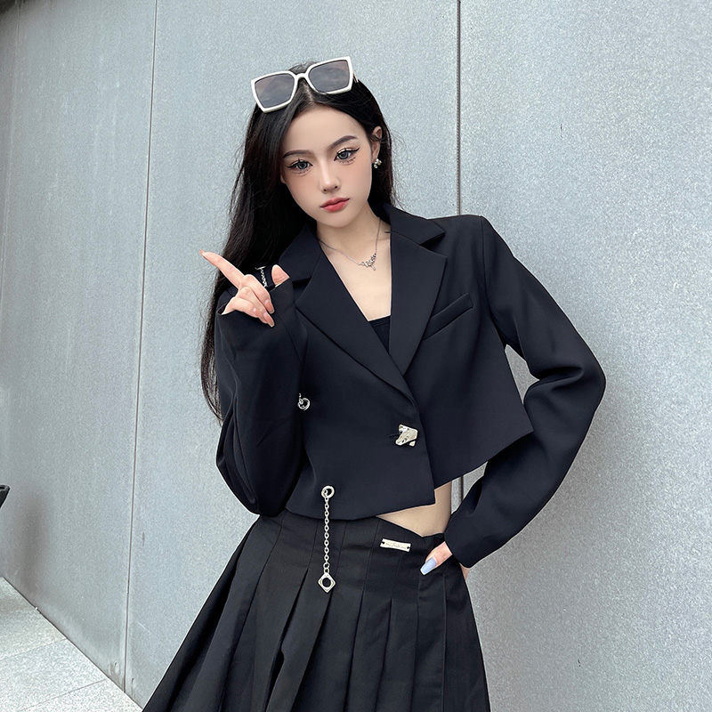 ショート丈 テーラードジャケット チェーン 韓国 ストリート HIPHOP 原宿系 K-POP レディース ダンス衣装 