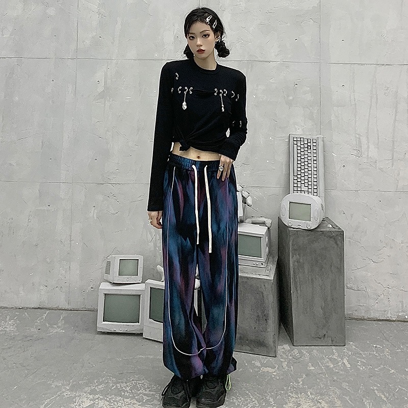 タイダイ柄 ライン ロングパンツ 韓国 ストリート HIPHOP K-POP レディース ダンス 原宿系 衣装 