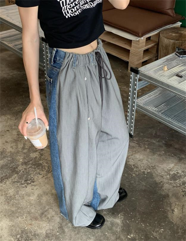 デニム 切替 バイワイドパンツ 韓国 ストリート HIPHOP ダンス レディース 原宿系 衣装 K-POP 