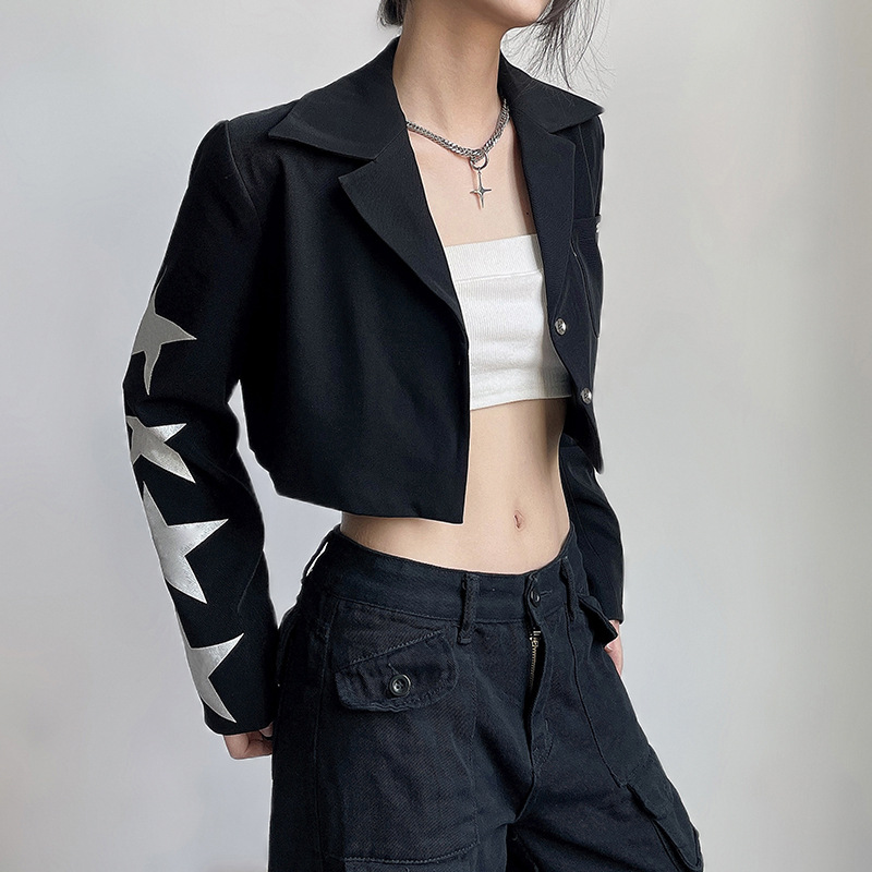 星柄 ショート丈 テーラードジャケット 韓国 ストリート HIPHOP レディース パンク 原宿系 K-POP 衣装 ダンス 