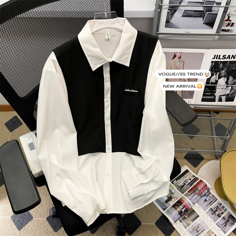 メンズ シャツ カジュアルシャツ 長袖 ワイシャツ 無地 上着 クラブ 通学 春秋 白黒 スクール 通勤 ポケット ワーク 普段着 男子トップス 青少年 