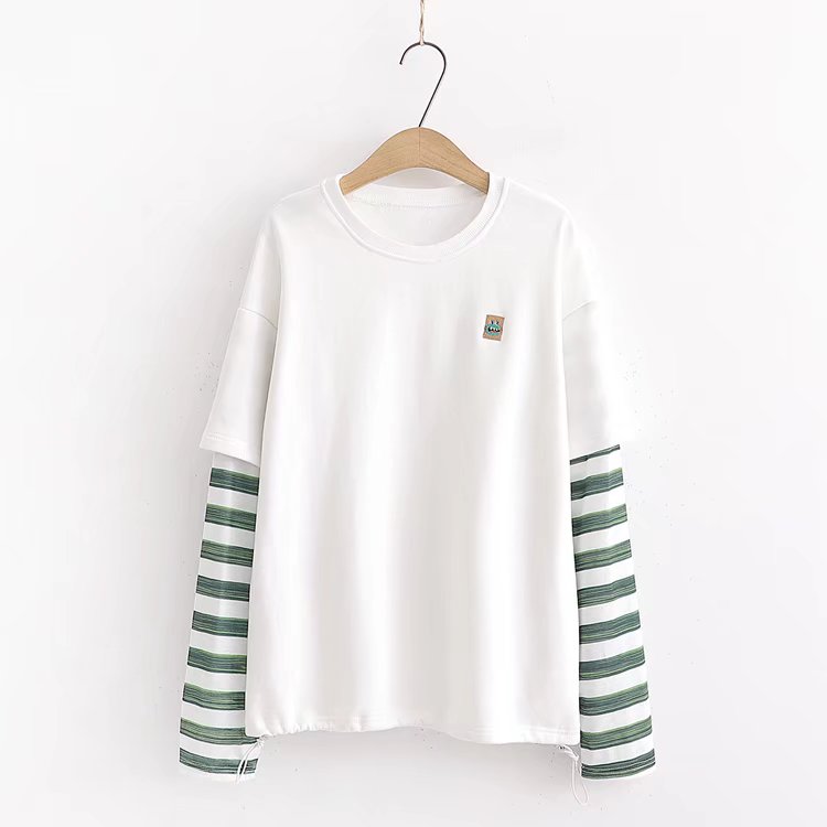 Tシャツ カットソー ボーダー レイヤード 重ねる風 長袖 レディース 森ガール 