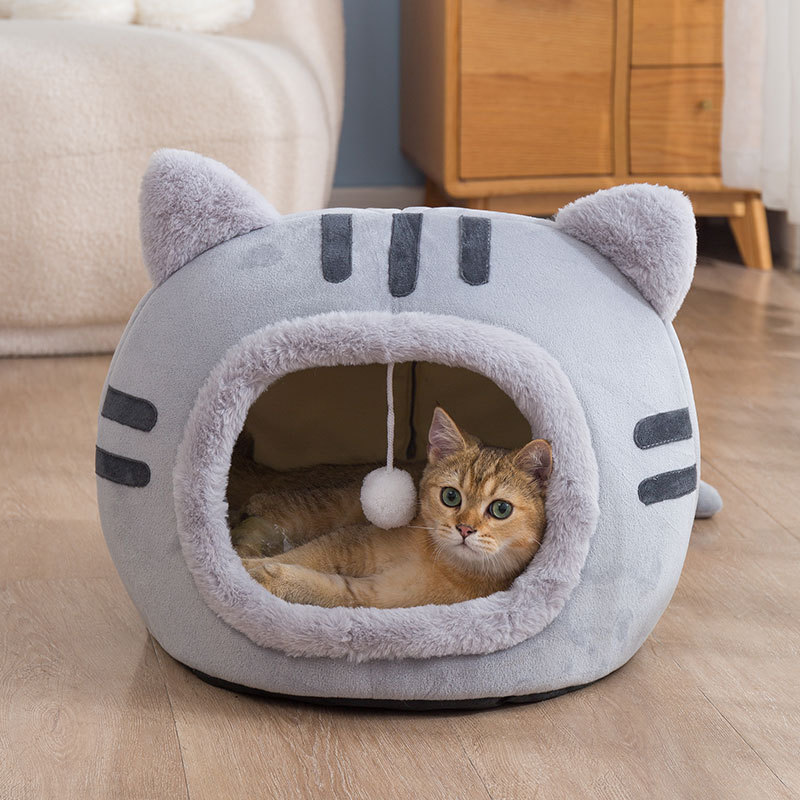 ペットベッド ドーム型 ペットハウス 秋冬用 犬ベッド 猫ベッド キャットハウス ふわふわ ボール付き 滑り止め ぐっすり眠れる 洗える おしゃれ 寒さ対策 可愛い