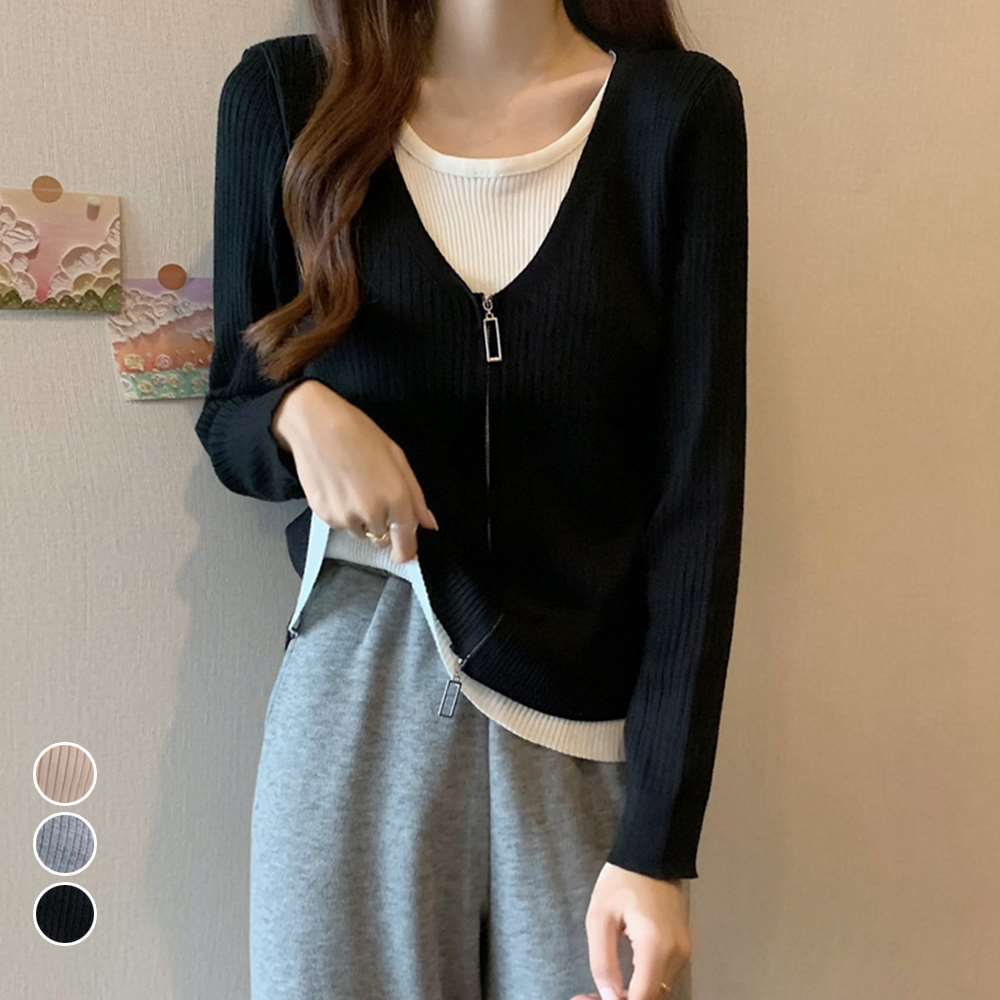 レイヤード風 ニット トップス バイ  