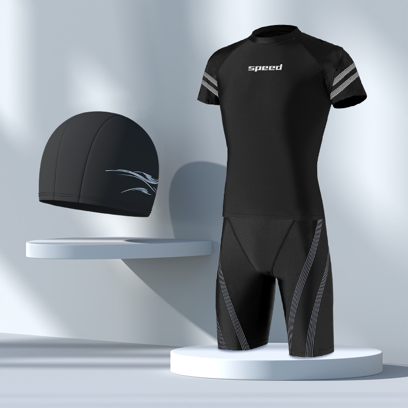 水着 競泳水着 メンズ 半袖ラッシュガード ショートパンツ スイムキャップ ボーイズ 速乾 スイムウェア 水泳 3点セット 