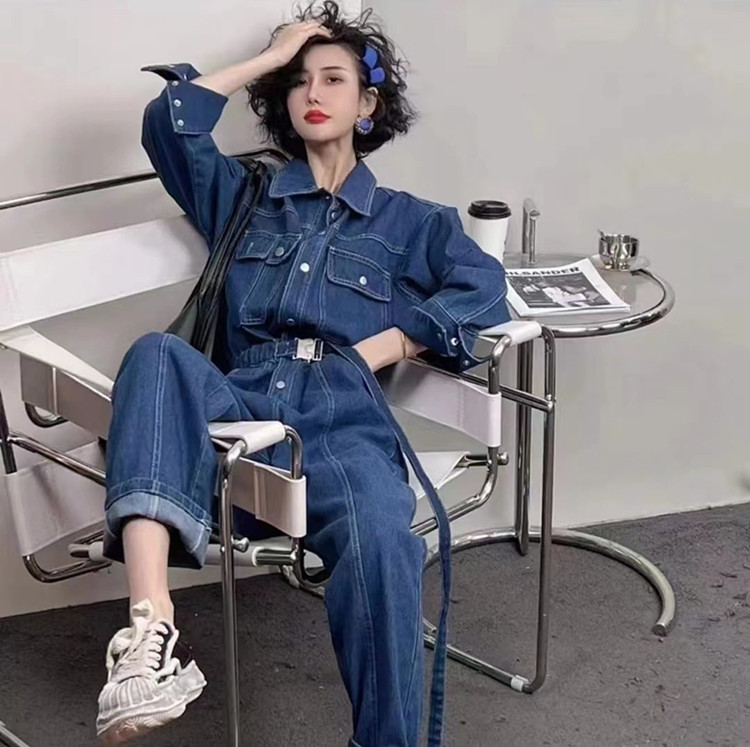 デニム 長袖 つなぎ 作業着 オールインワン 韓国 オルチャン K-POP HIPHOP レディース ストリート 原宿系 ダンス衣装 