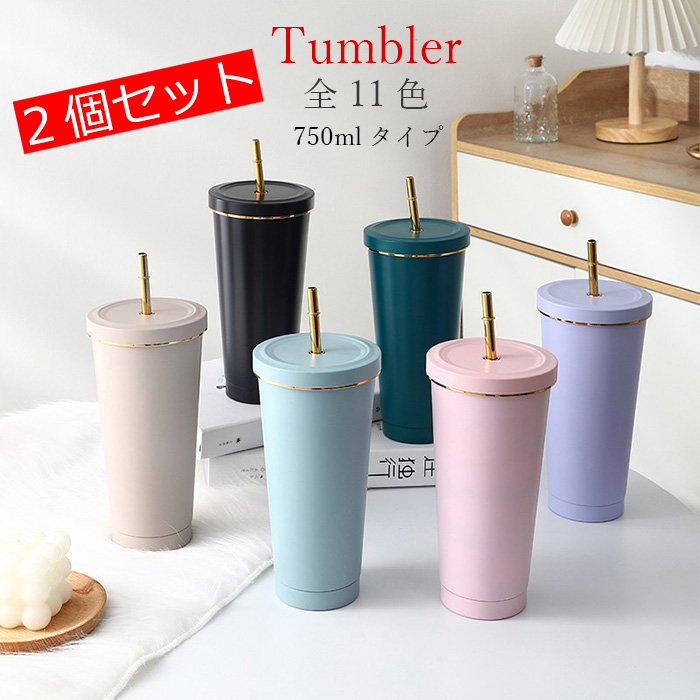 2個セット ストロー付きタンブラー 保冷 保温 真空断熱 750MLタイプ 水筒 水滴が付かない 温くならない お祝い お揃い お酒 タンブラー プレゼント ビール 
