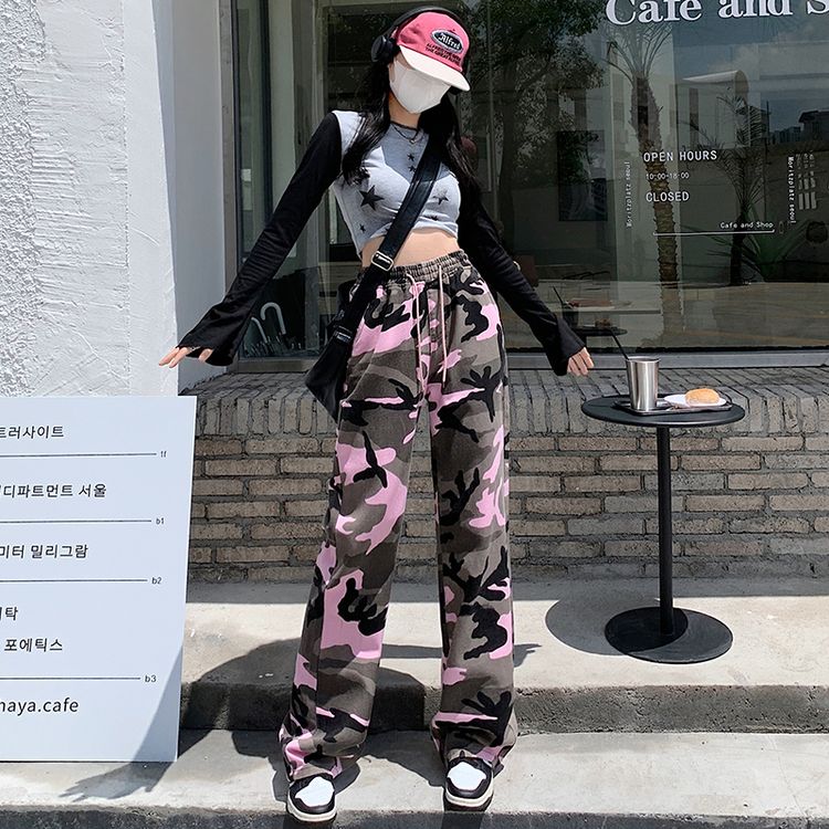 カモフラ 迷彩柄 ロングパンツ 韓国 ストリート オルチャン レディース K-POP 原宿系 衣装 ダンス HIPHOP 