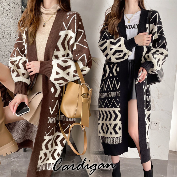 カーディガン ニットカーディガン 幾何学 ロングカーディガン アウター レディース 秋冬 ざっくり あすつく 羽織物 トップス 長袖 送料無料 