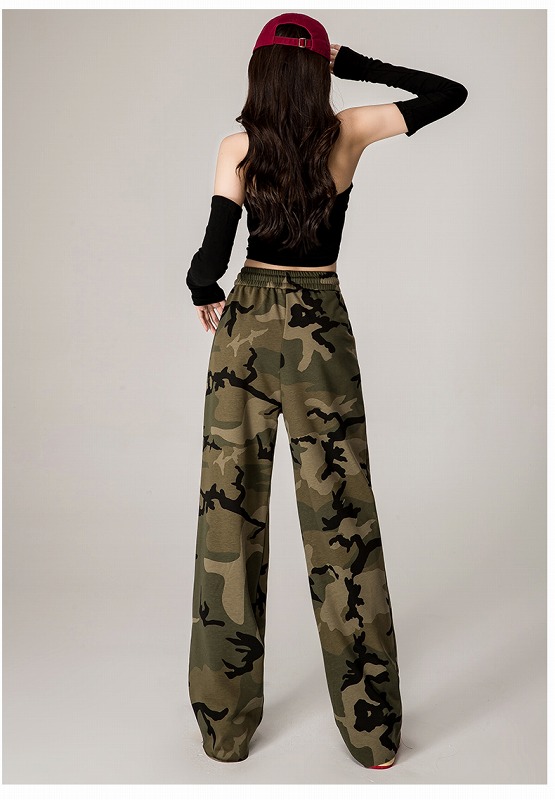 カモフラ 迷彩柄 スリット ダメージ ロングパンツ 韓国 K-POP 原宿系 ストリート ダンス 衣装 レディース HIPHOP 