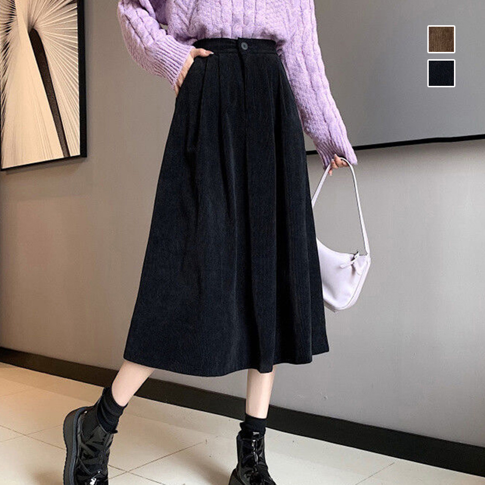 コーデュロイスカート 秋冬フレアスカート 。可  