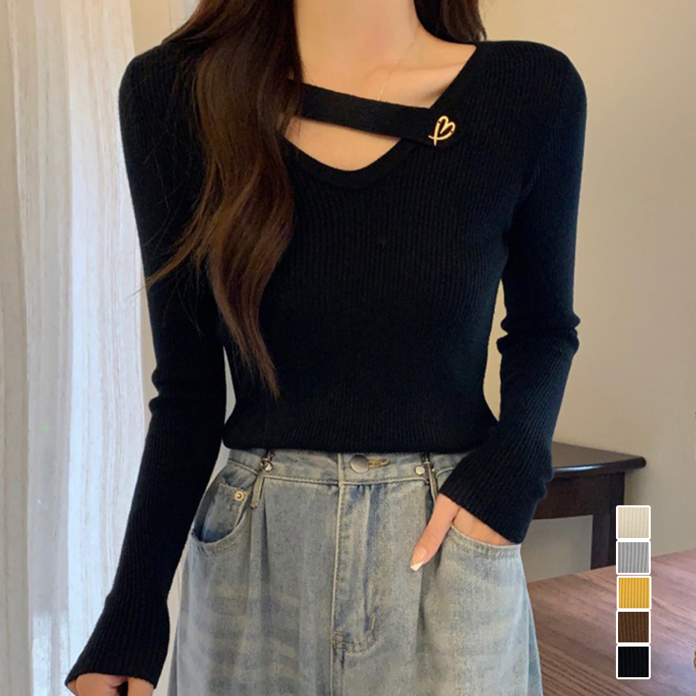 Vネック リブニットトップス 大人秋服 。可  