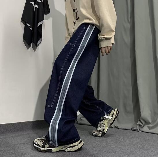 ライン デニム パンツ ジーンズ ゴム 韓国 K-POP 原宿系 HIPHOP ストリート ダンス衣装 レディース 
