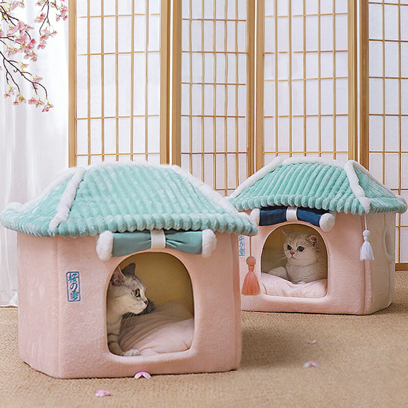 ペットハウス 桜の家 ペットベッド ドーム型 ネコ 猫ハウス 別荘 折りたたみ ペット用品 ぐっすり眠れる 暖かい 洗える 小型犬 キャットハウス 保温 犬小屋 
