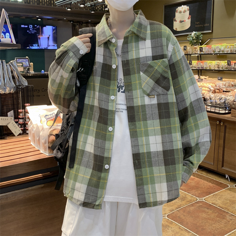 メンズ シャツ カジュアルシャツ 長袖 ワーク ワイシャツ 男子トップス アウター 春秋 通学 普段着 お出掛け チェック柄 スクール 上着 通勤 青少年 