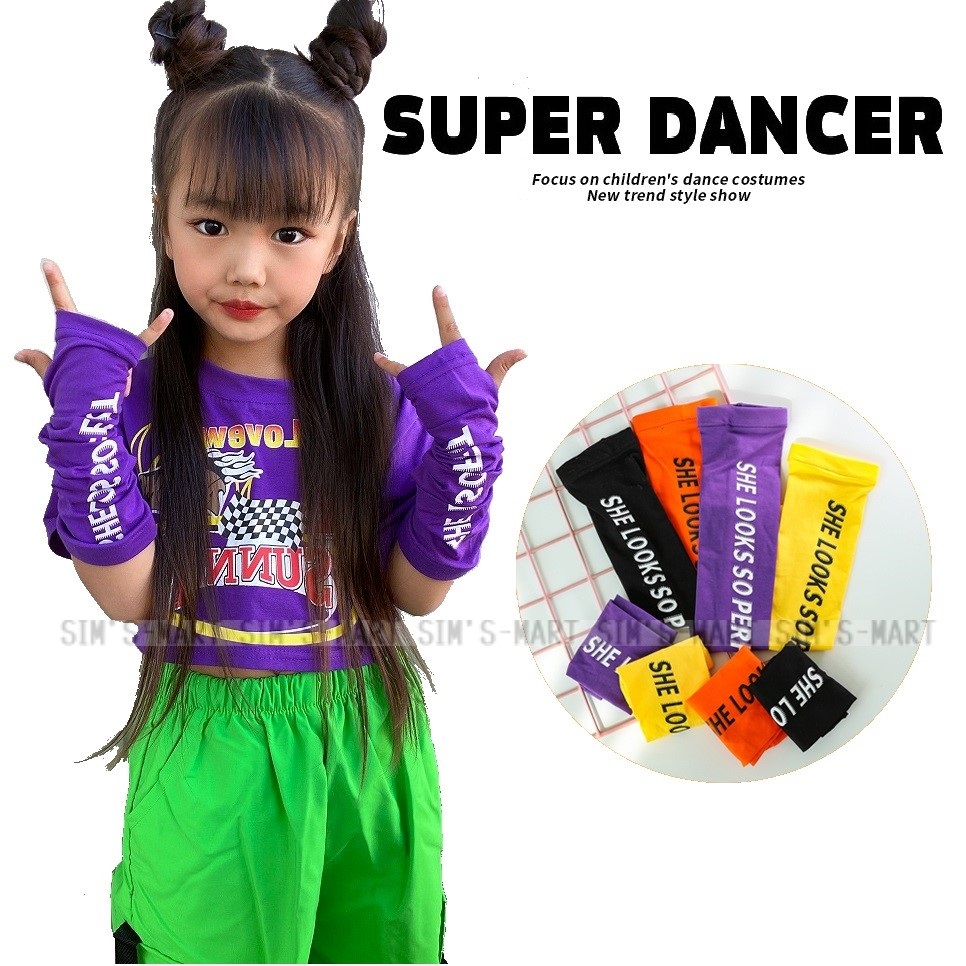 アームカバー ダンス衣装 小物 キッズ ヒップホップ ファッション 黒 手袋 アームウォーマー 紫 オレンジ ピンク キッズダンス衣装 黄色 腕カバー 