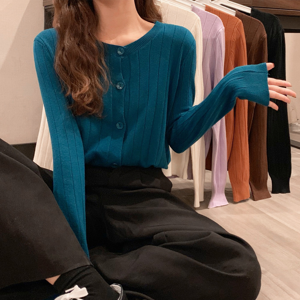 ニットカーディガン リブニット 羽織り 。可  