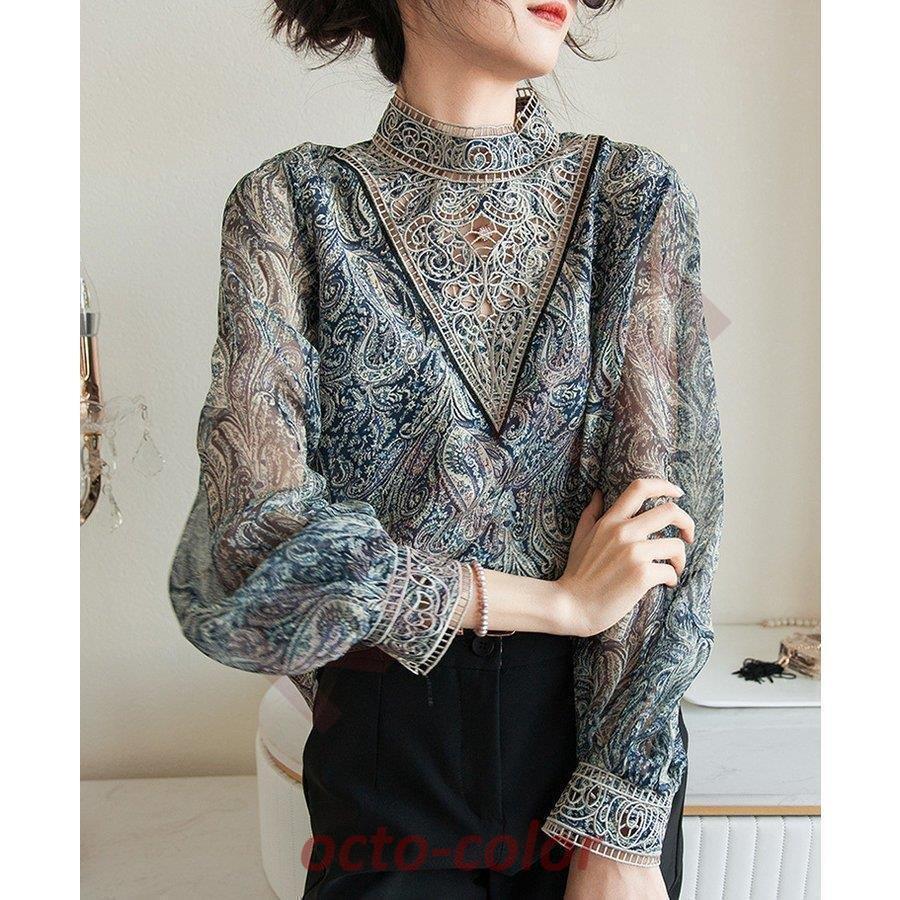 ブラウス レディース 40代 春夏秋新作 オシャレブラウス レース刺繍シャツ 通勤 50代 レション ゆったり 長袖トップス パフスブブラウス シャツ30代 大人 
