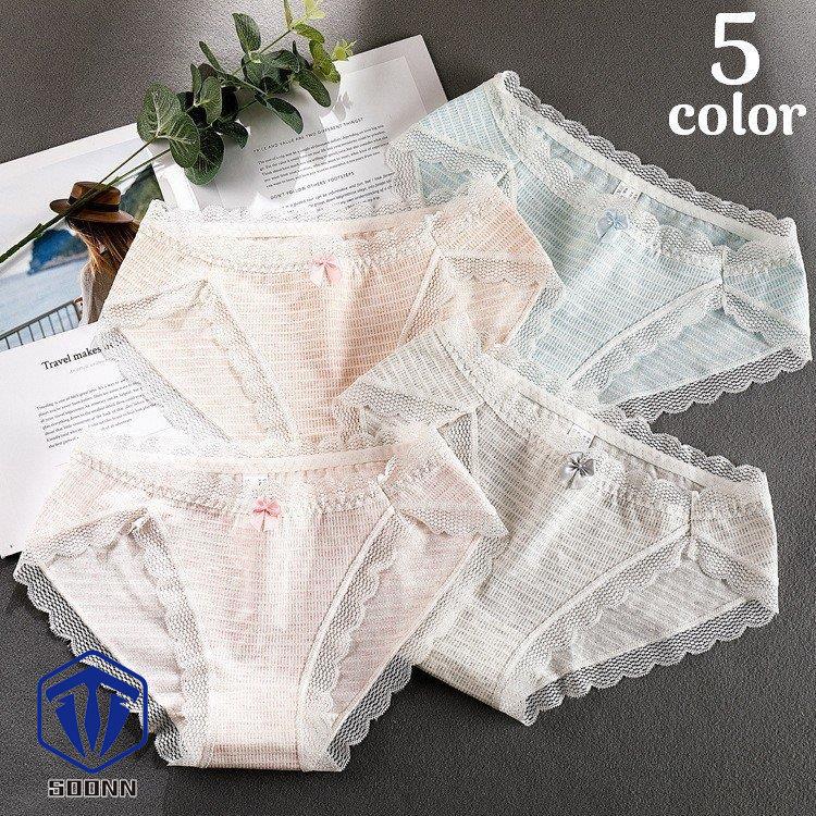 レディースショーツ スタンダード パンツ パンティー 単品 ノーマル 女性下着 おしゃれ レース ランジェ通気性 インナー ボーダー柄 リボン 