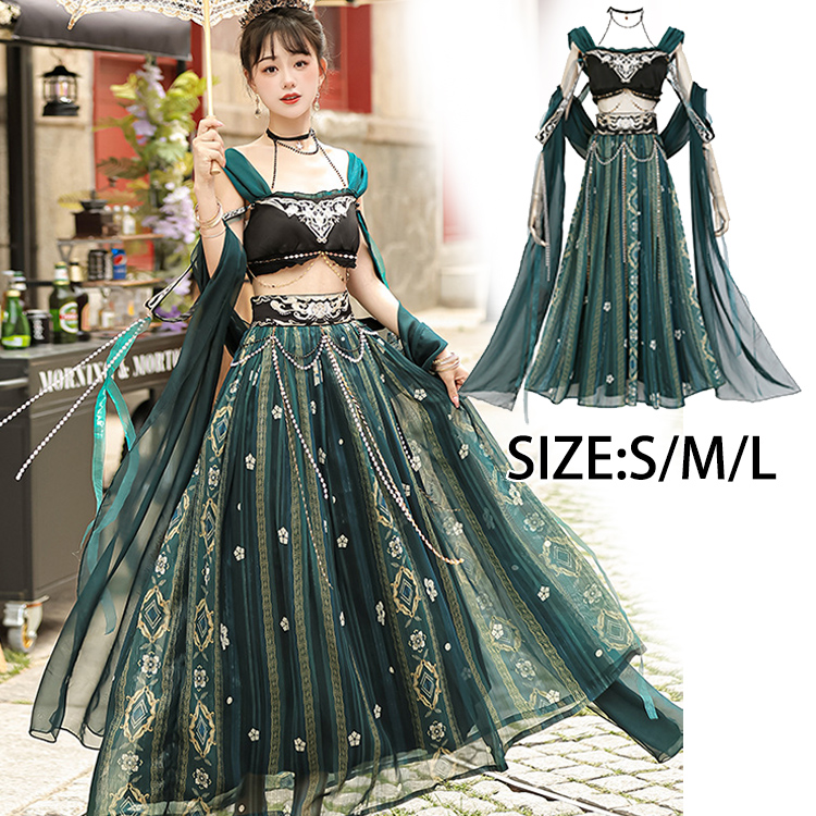 レディース ワンピース ワンピ 肩だし ロング丈 コスチューム風 おしゃれ 個性的 かわいい イベント オリエンタル パーティー エスニック 