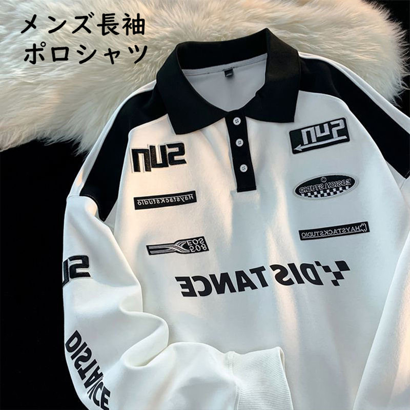 お取り寄せ商品 ポロシャツ メンズ 長袖 トップス 3COLORS おしゃれ ポリ プリント M-5XL ゆったり カジュアル 小さいサイズ ファッション 大きいサイズ 