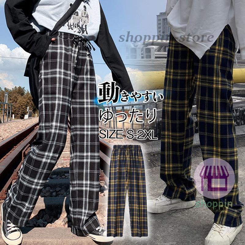 ワイドパンツ レディース チェック柄 ハイウエスト ストレートパンツ ガウチョパンツ カジュアル 動きやすい 着痩せ ウエストゴム ゆったり ズボン 