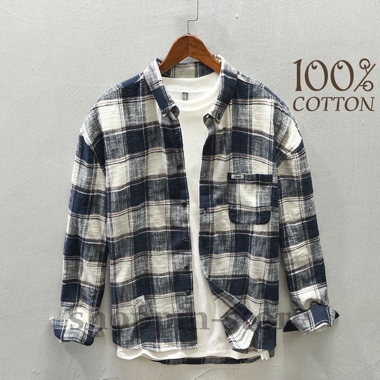 ネルシャツ メンズ カジュアルシャツ ボタンダウンシャツ チェック柄 トップス100%綿 起毛 春 長袖 秋 