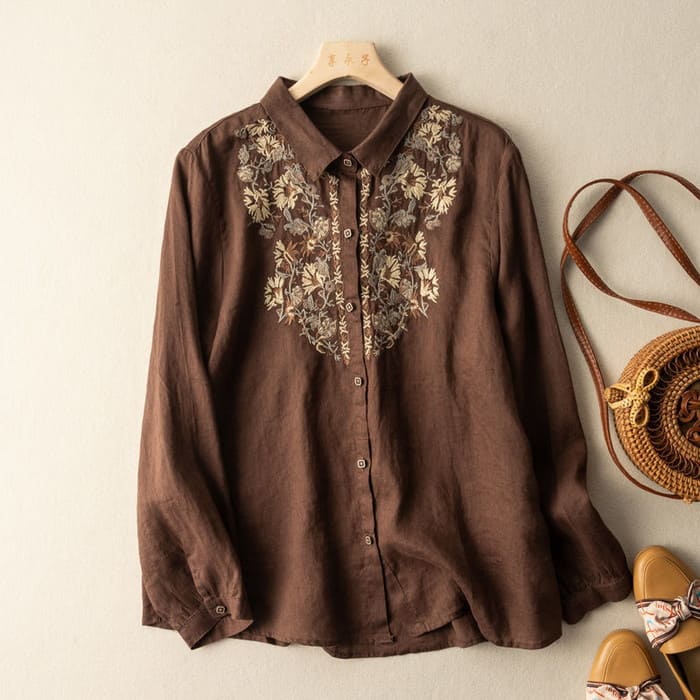 刺繍 ブラウス レディース カジュアルシャツ 長袖 春夏秋 30代 カジュアル トップス シニア 60代 通勤 女子会 きれいめ 40代 お出かけ 50代 旅行 