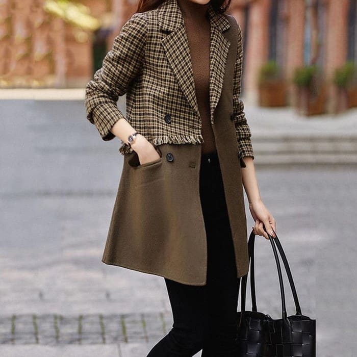 チェック柄 切替 ロング ジャケット レディース コート 通勤 お出かけ 60代 春秋冬 30代 女子会 旅行 きれいめ 50代 カジュアル 40代 アウター 