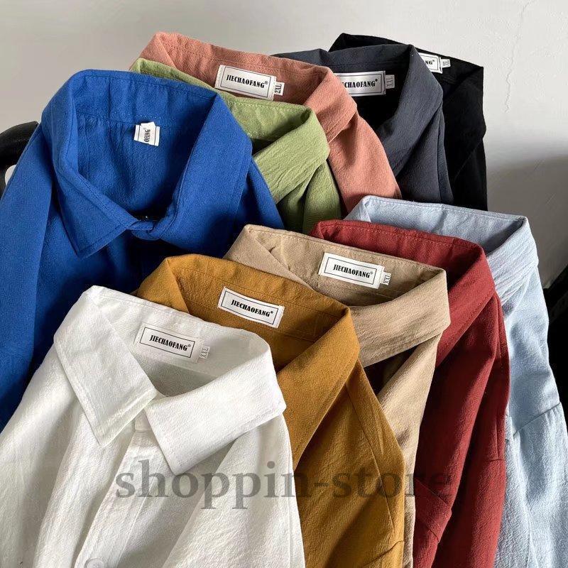 綿麻シャツ男長袖ゆったりカジュアル春秋薄手リネンコート男のトレンド服カップルシャツ寸  