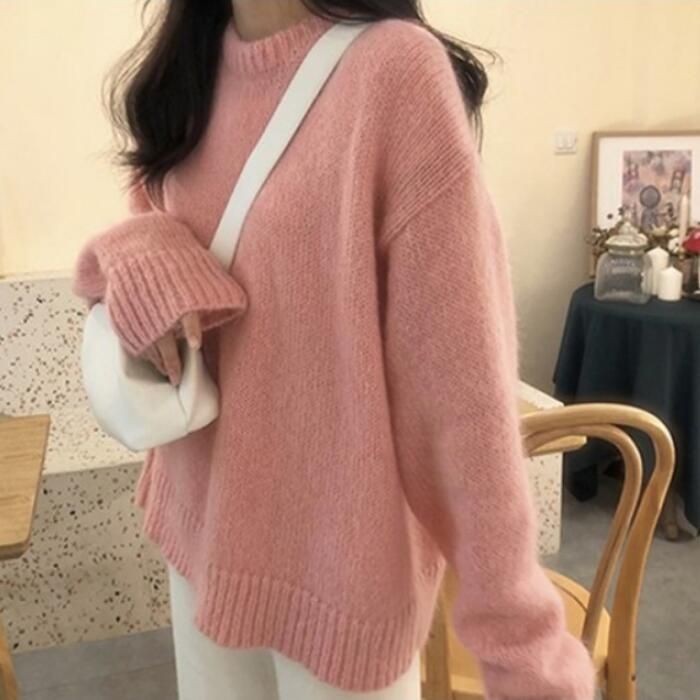 トップス ニット セーター クルーネック レディース きれいめ ゆったり 長袖 可愛い おしゃれ 体型カバー ベーシック カジュアル 大人 シンプル フェミニン 韓 
