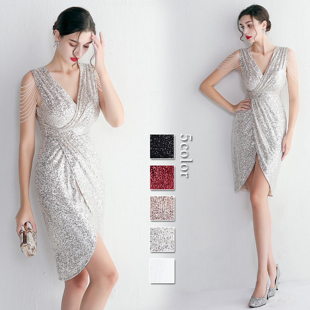 カラードレス ミニドレス パーティードレス 結婚式 二次会 発表会 ミディアムドレス フォーマルドレス 演奏会 演出 ワンピース スパンファスナー 