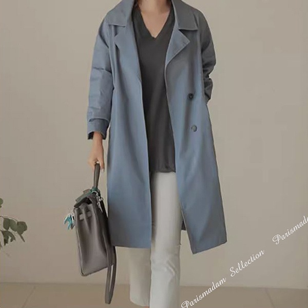 ステンコート  トレンチコート 長袖 サックス 通勤通学 送料無料女子会20代30代40代50代60代 お出かけ ハーフコート 