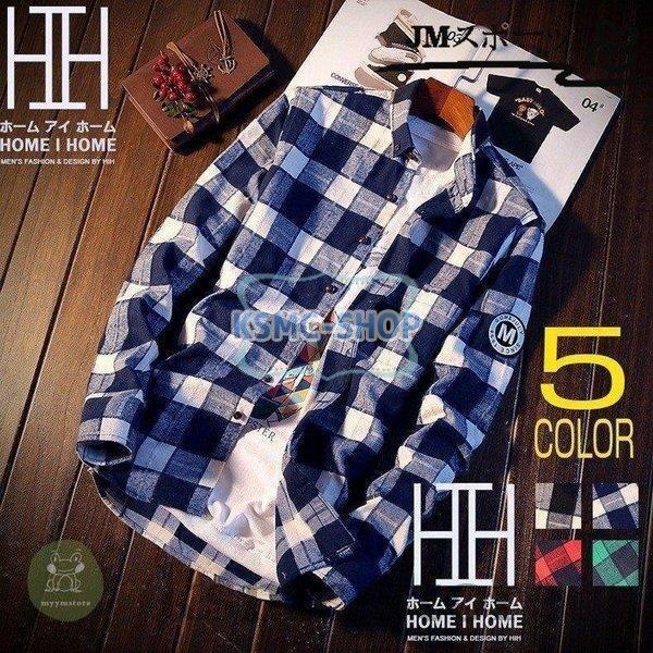 ボタンダウンシャツ メンズ 長袖 チェック柄 サイズ配色 カジュアル スリム 新作 