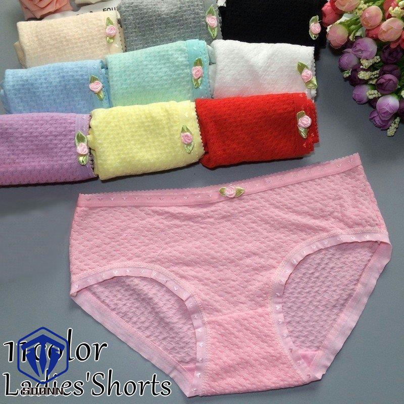 スタンダードショーツ レディース パンツ パンティ フルバックショーツ ローズ付き シンプル 下着 ワッフル インナー 無地 
