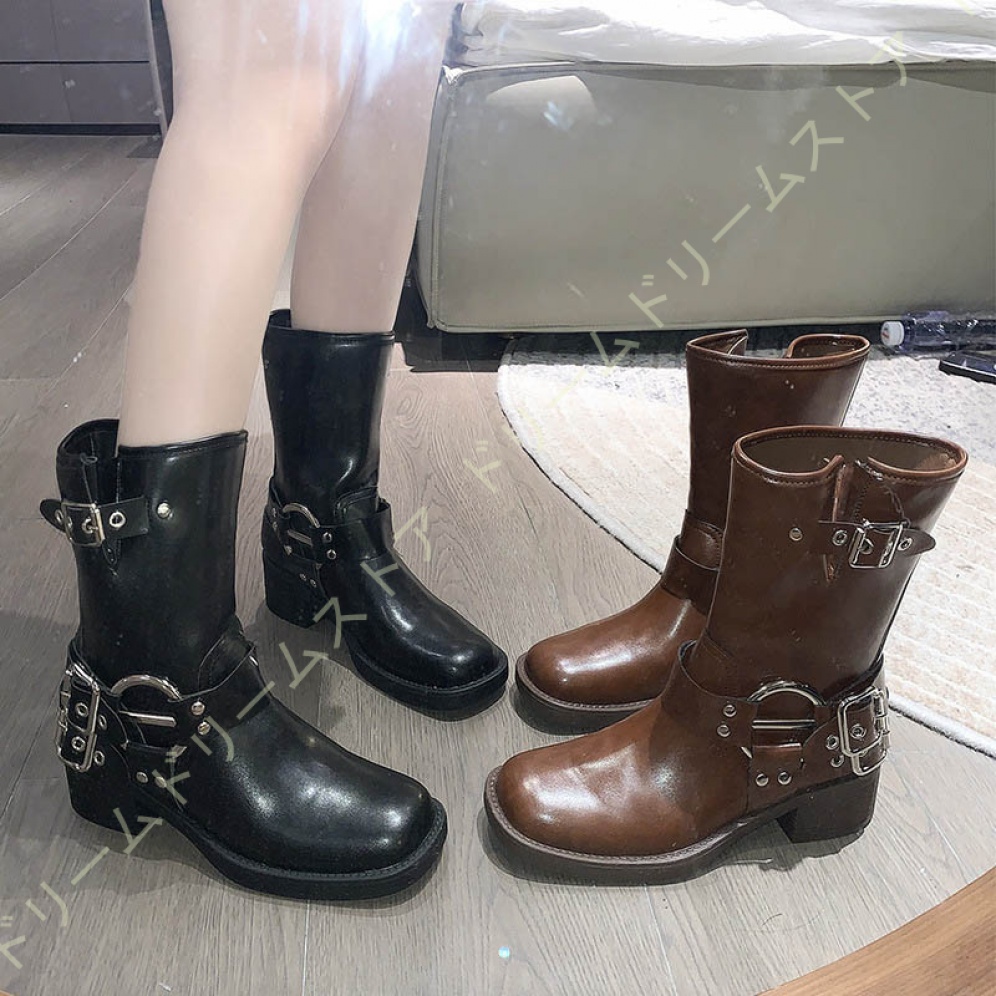 ロングブーツ ブーツ レディース ロング エンジニアブーツ エンジニア 疲れない 黒 大きいサイズ3L チャンキーヒール 防寒 靴 25.0CM 歩きやすい シンプル 