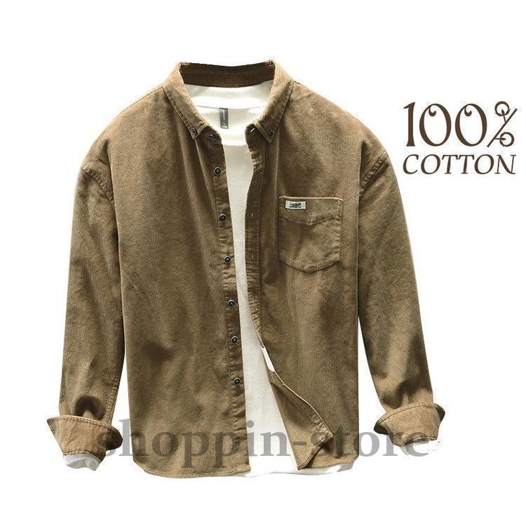コーデュロイシャツ メンズ 春 ボタンダウンシャツ カジュアルシャツ トップス 長袖 100%綿 