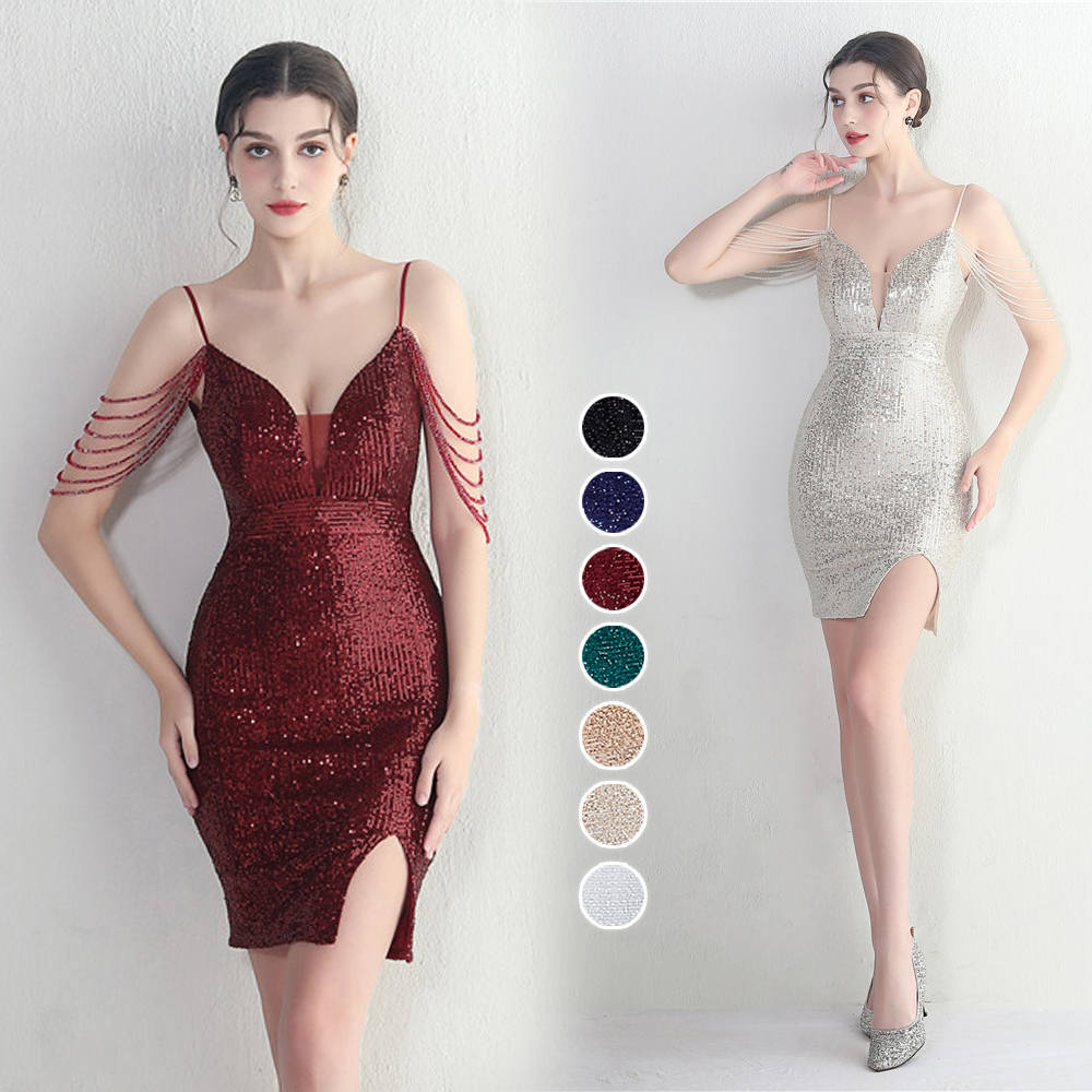 カラードレス ミニドレス 袖なし パーティードレス 結婚式 二次会 演奏会 演出 ミディアムドレス スパンファスナー フォーマルドレス ワンピース 発表会 