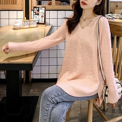 トップス レディース ニット きれいめ カジュアル 長袖 体型カバー ブラウ エレナチュラル 可愛い おしゃれ ラウンドカット Vネック セーター ゆったり 