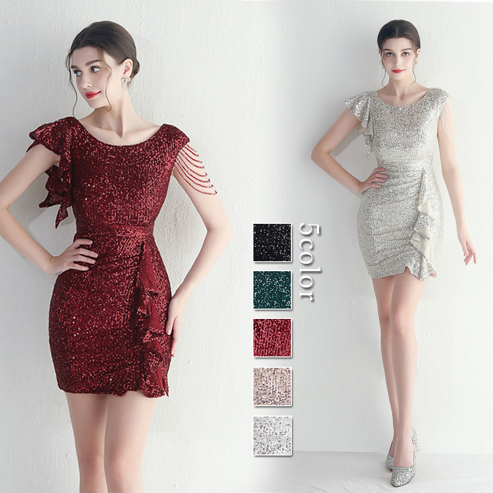 カラードレス ミニドレス パーティードレス 結婚式 二次会 発表会 フォーマルドレス スパンファスナー 演奏会 イベント アシンメトワンピース 