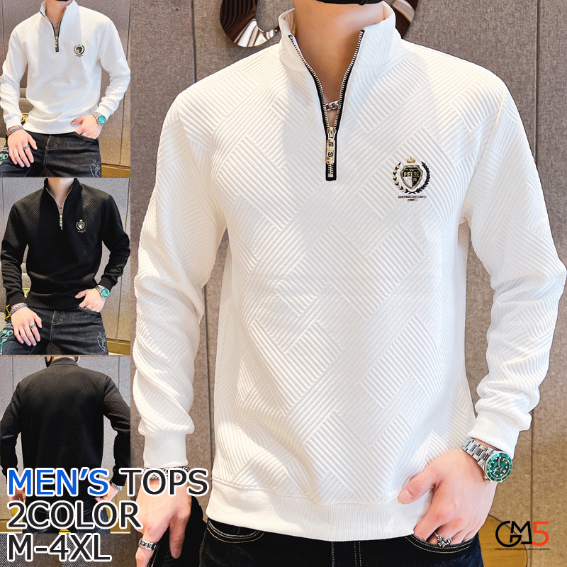 ポロシャツ メンズ 秋服 ゴルフウエア 紳士服 ハーフジッパー 柄物 長袖ｔシャツ 立ち襟 新作 スポーツトップス 