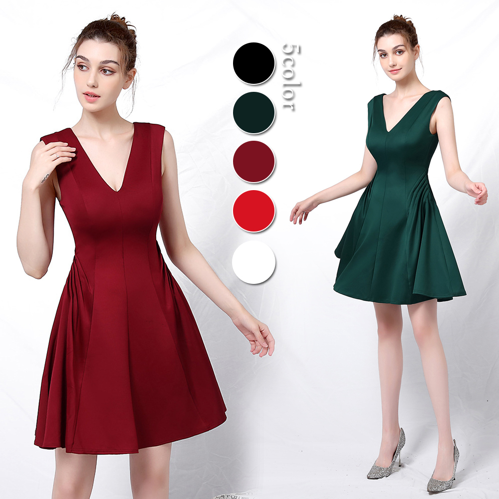 カラードレス ミニドレス 袖なし パーティードレス 結婚式 二次会 ミディアムドレス サテン フォーマルドレス 演奏会 ワンピース ファスナー 発表会 演出 