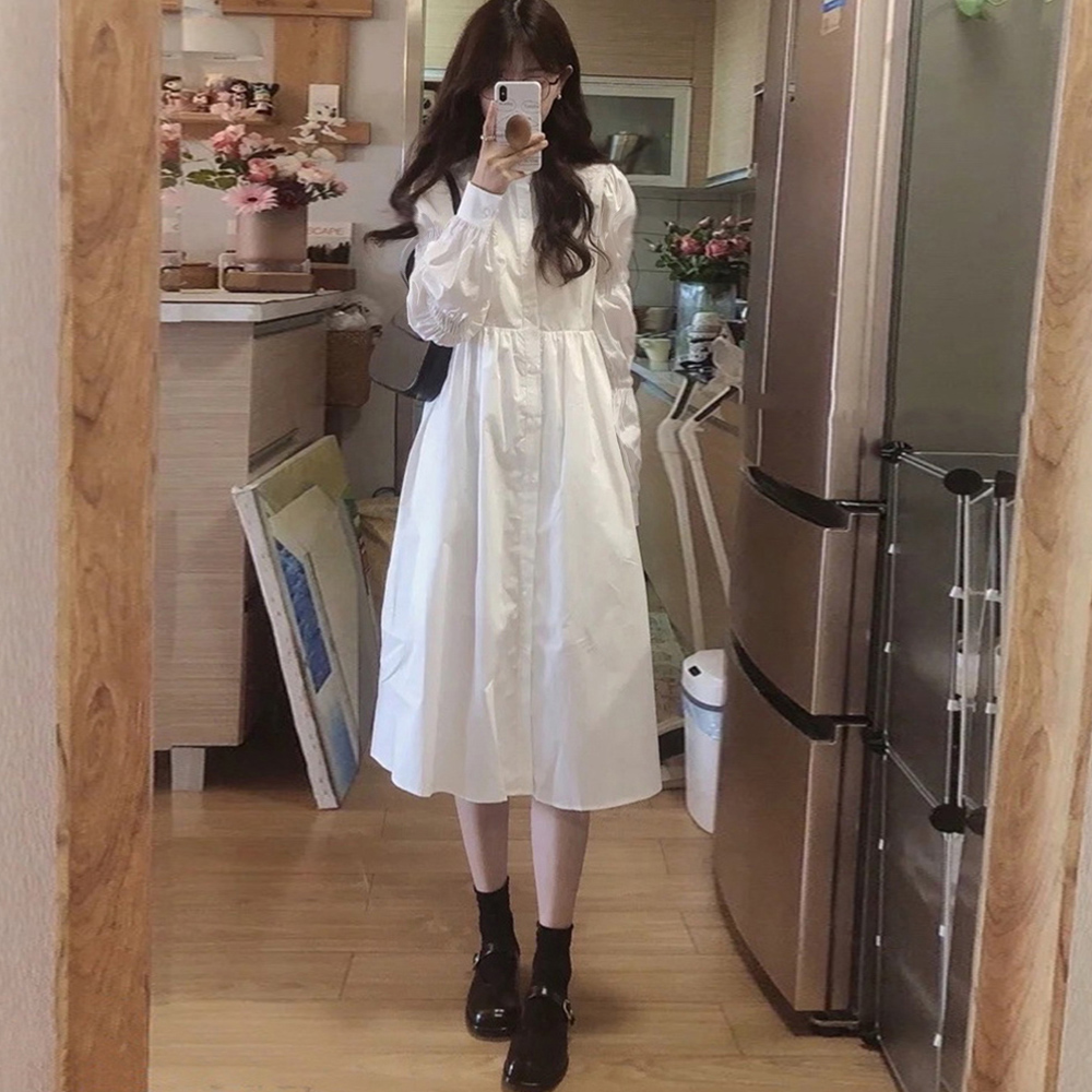 白シャツワンピース長袖 韓国ファッション 。可  