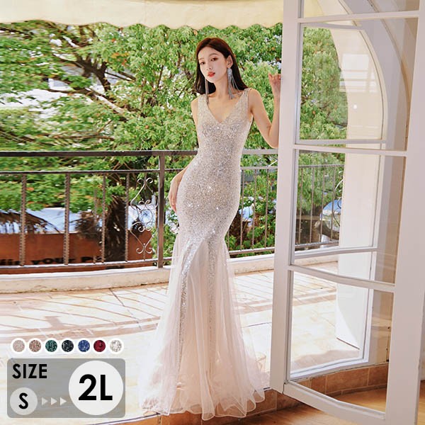 キラキラドレス マーメイドドレス 大人 ピアノ 発表会 ロングドレス 二次会花嫁 演奏会 セクシー 母親披露宴 パーティードレス 結婚式 